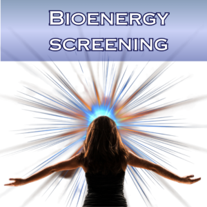 Back of woman with outstretched arms, energetic splash of light radiating out from her head for bioenergetic scans.