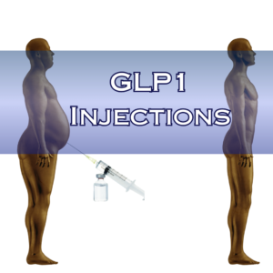 GLP1 injection to belly of fat man showing the result of a skinny man for a weight loss journey.